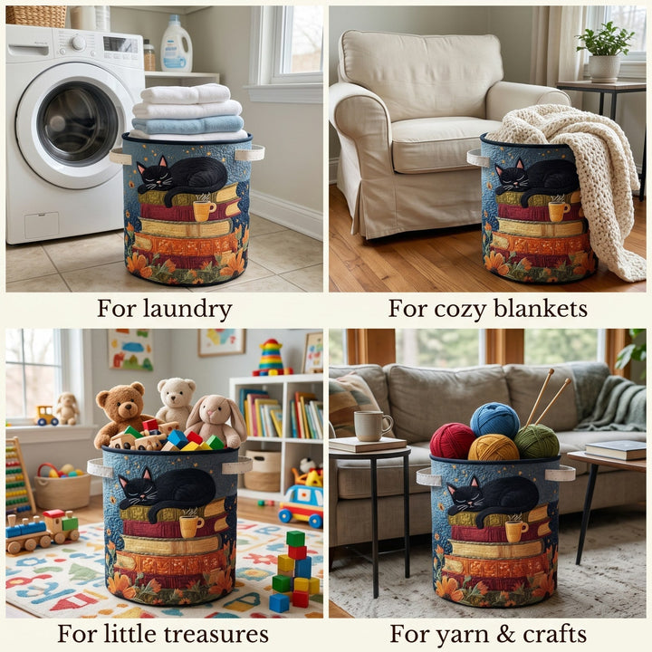 Gewatteerde kattenbibliotheek wasmand met handvatten, opvouwbare wasmand in 3 maten