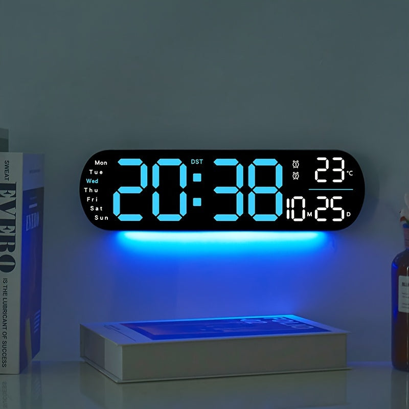 GlowTime - Moderne LED Wandklok met Kalender, Temperatuur en Afstandsbediening