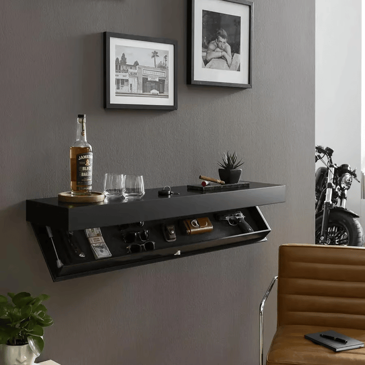 Wandplank van massief hout met verborgen vak | minimalistisch ontwerp