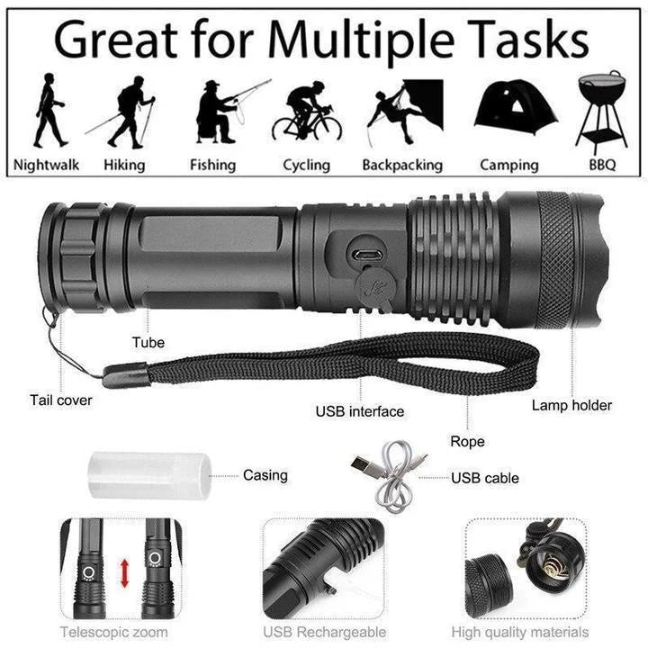 Superheldere zaklamp, oplaadbare XHP50.2-zaklamp