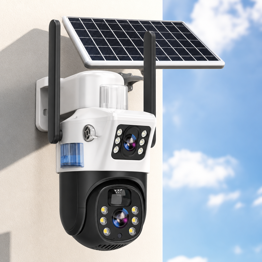 Zonne-Energie Beveiligingscamera 4K met Dubbele Lens – Solvexa