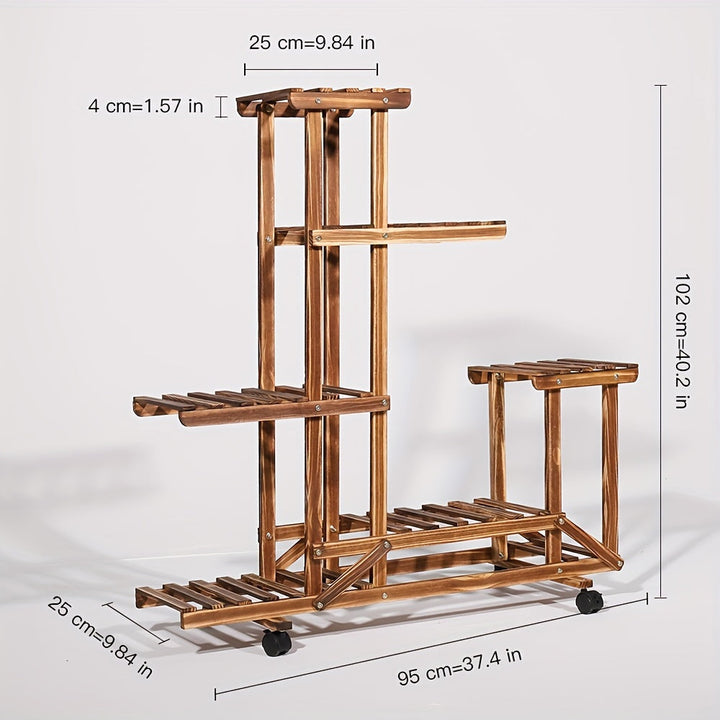 Houten Plantenstandaard met 6 Schappen – Verkoolde Afwerking