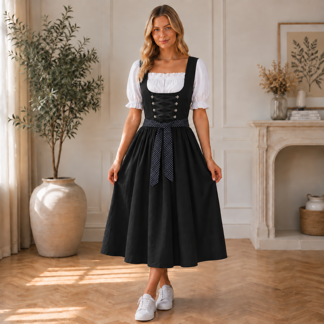 Midi-dirndl voor dames met geregen korset