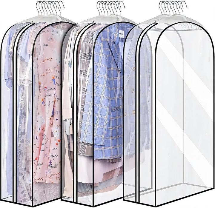 Transparante kledinghoezen met inzetstukken – Set van 6 opberghoezen met zijrits