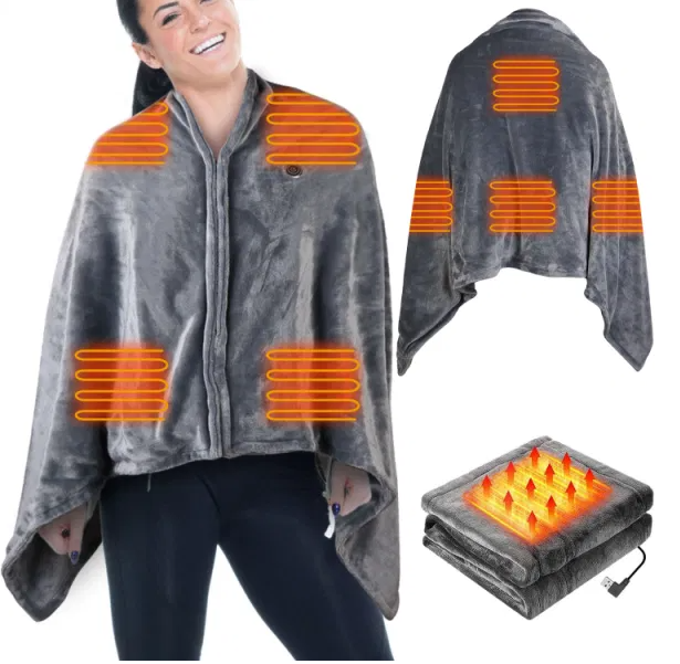 USB-warmteponcho met rits, 150 x 80 cm met 8 zones en 3 standen