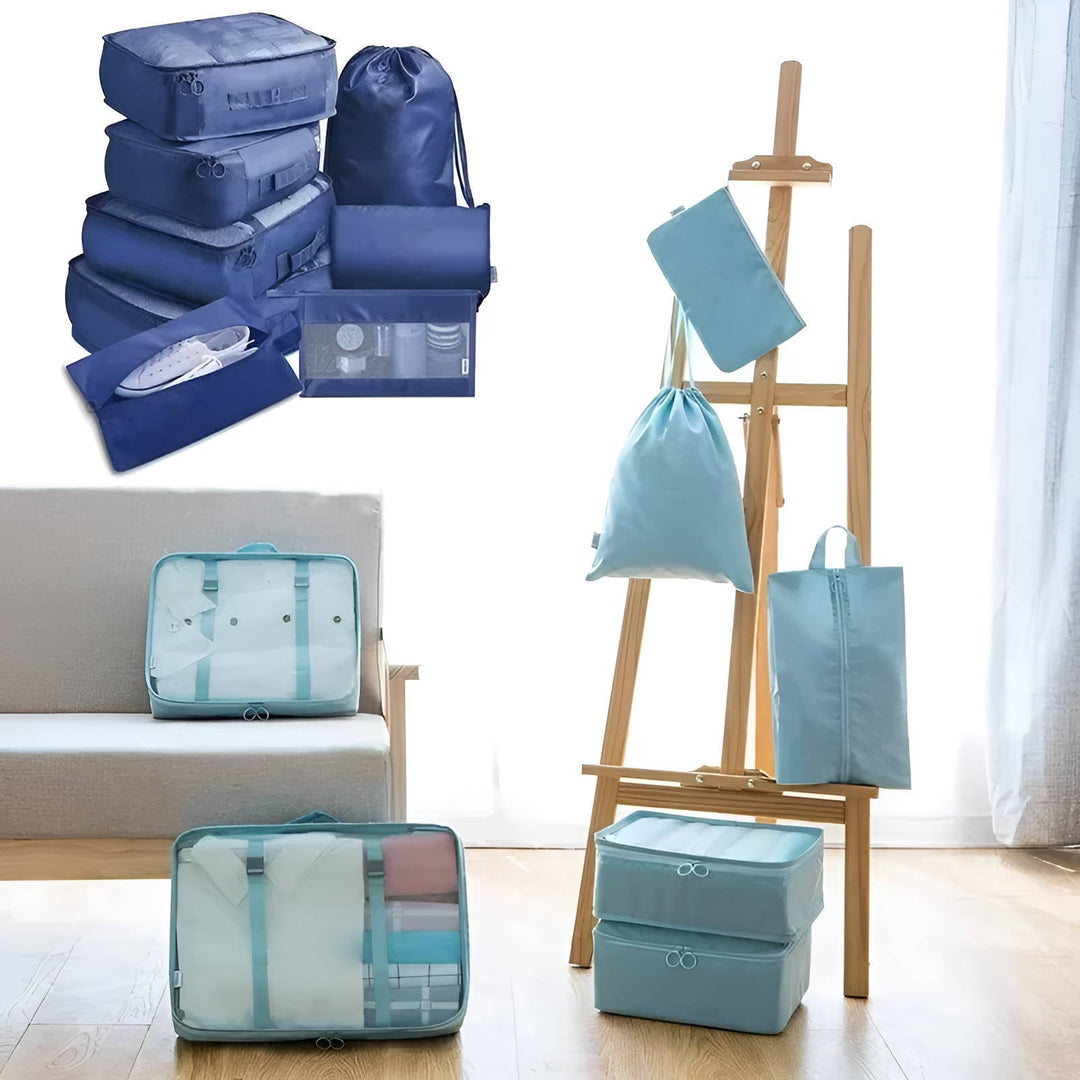 Reisorganizerset met pakkubussen, schoenentas en toilettas