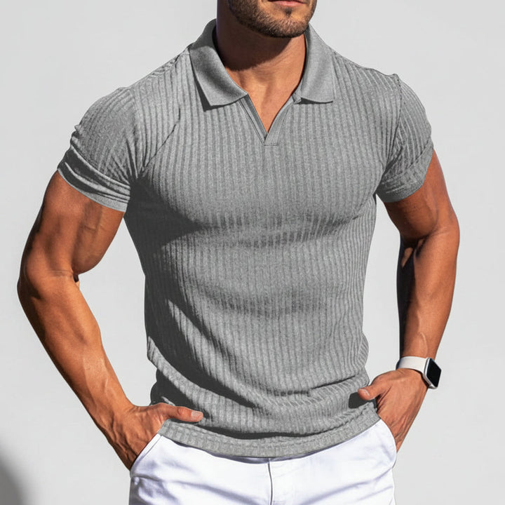 Polo Shirt Lapel V-neck Vertical Striped Short Sleeve Men's T-shirt