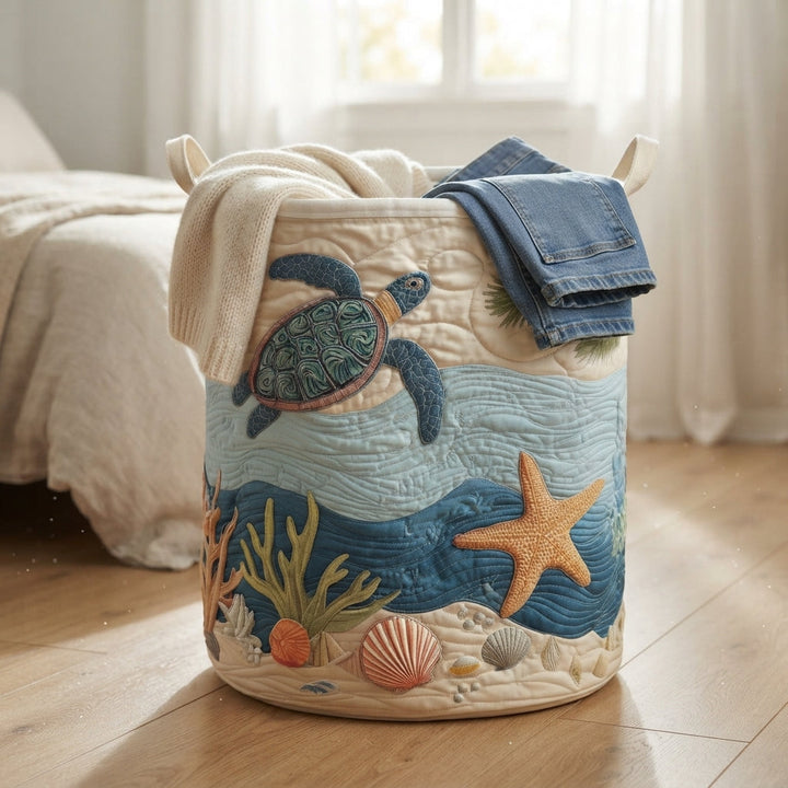 Gewatteerde wasmand met draaghandvatten van zeildoek, zelfstaande wasmand van katoen-polyester