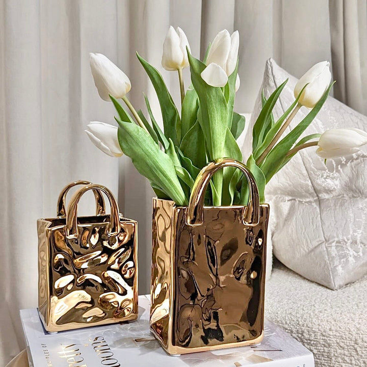 GoldLuxe - Gouden Handtas Vaas Voor Stijlvolle Home Decor