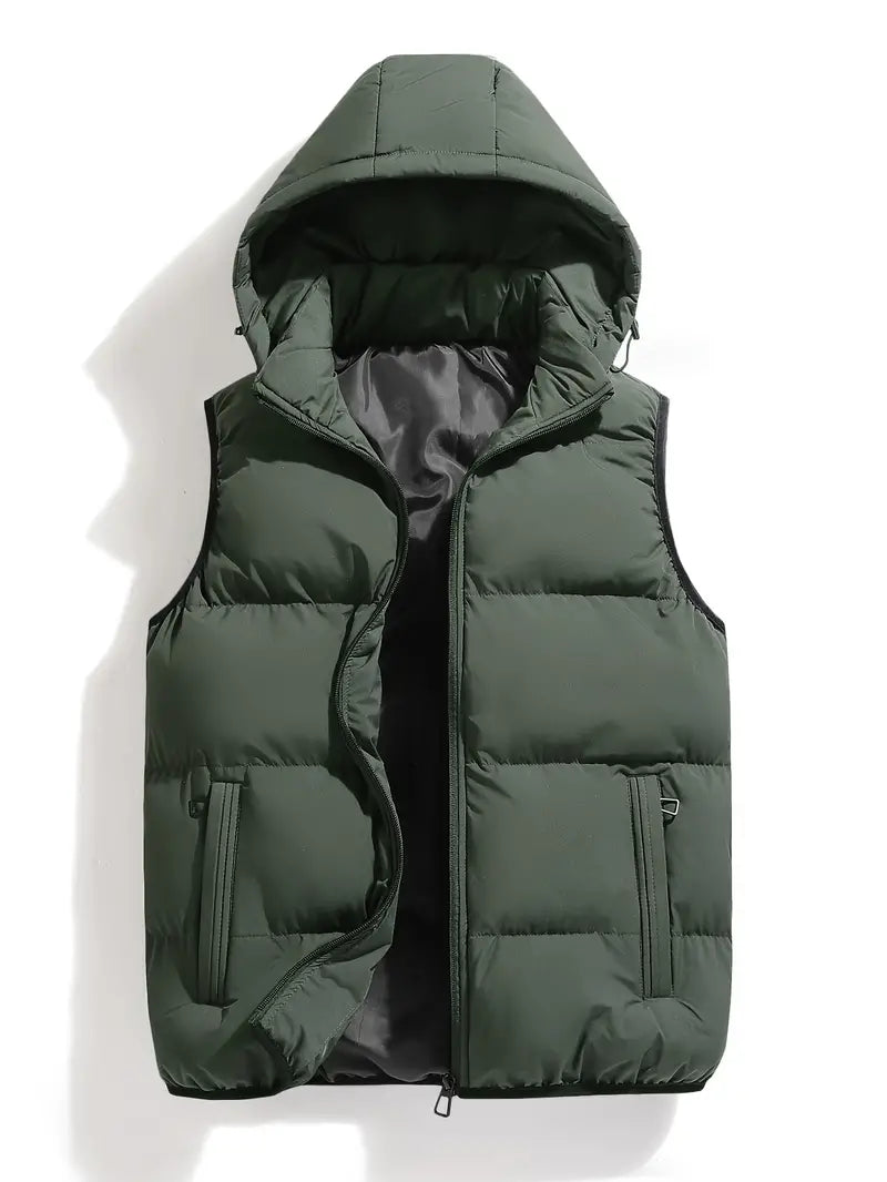 Slijtvaste gewatteerde herenbodywarmer met capuchon – Leonardo
