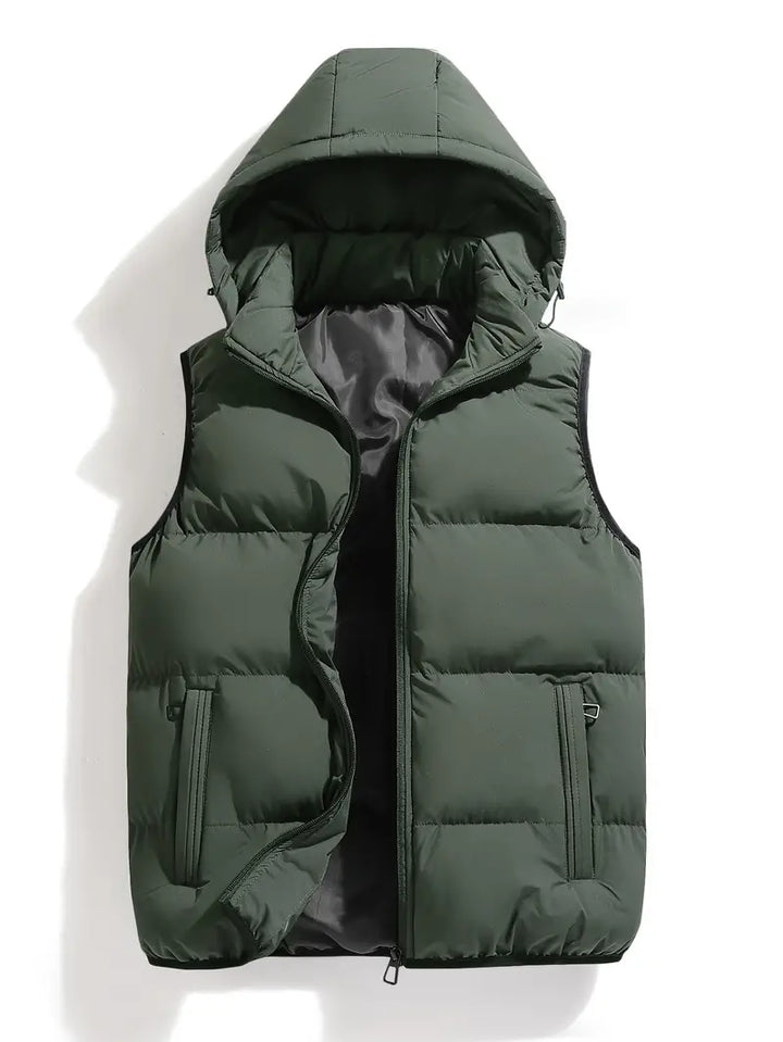 Slijtvaste gewatteerde herenbodywarmer met capuchon – Leonardo