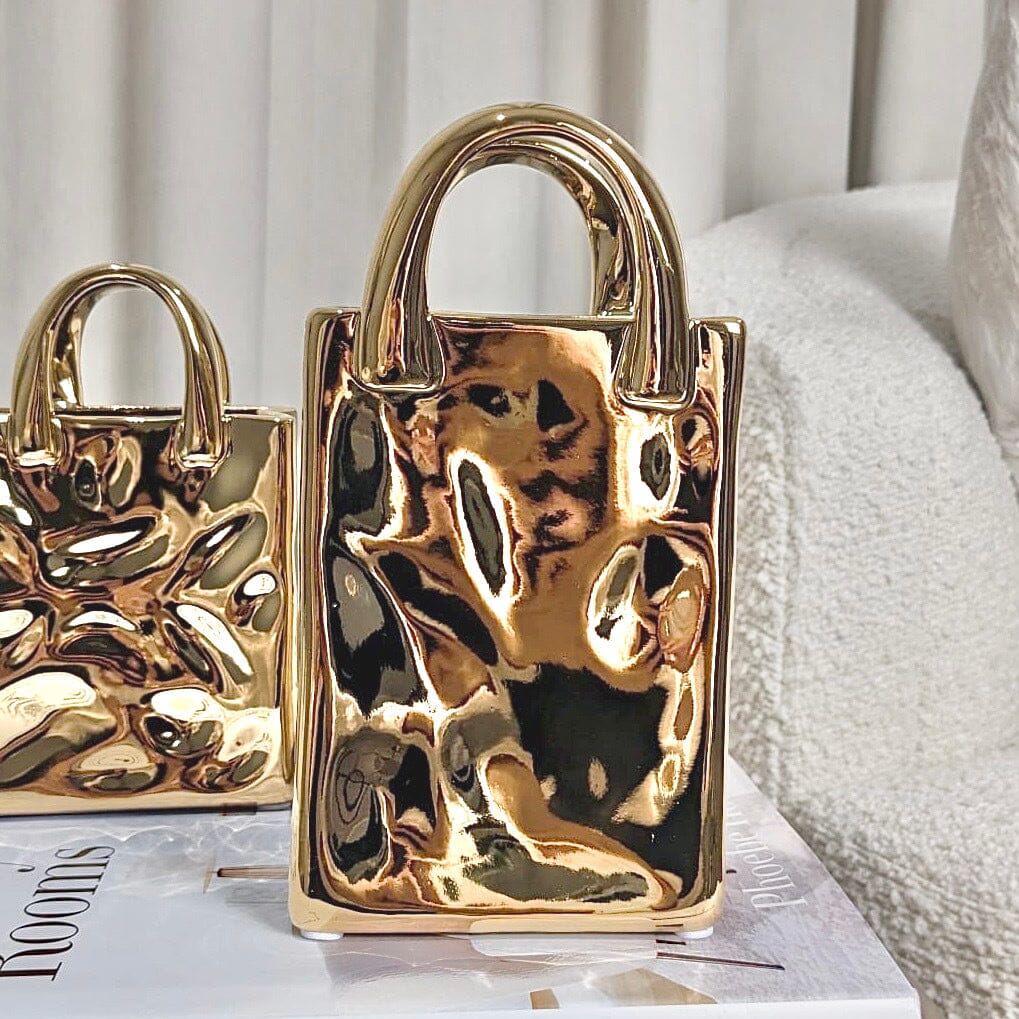 GoldLuxe - Gouden Handtas Vaas Voor Stijlvolle Home Decor