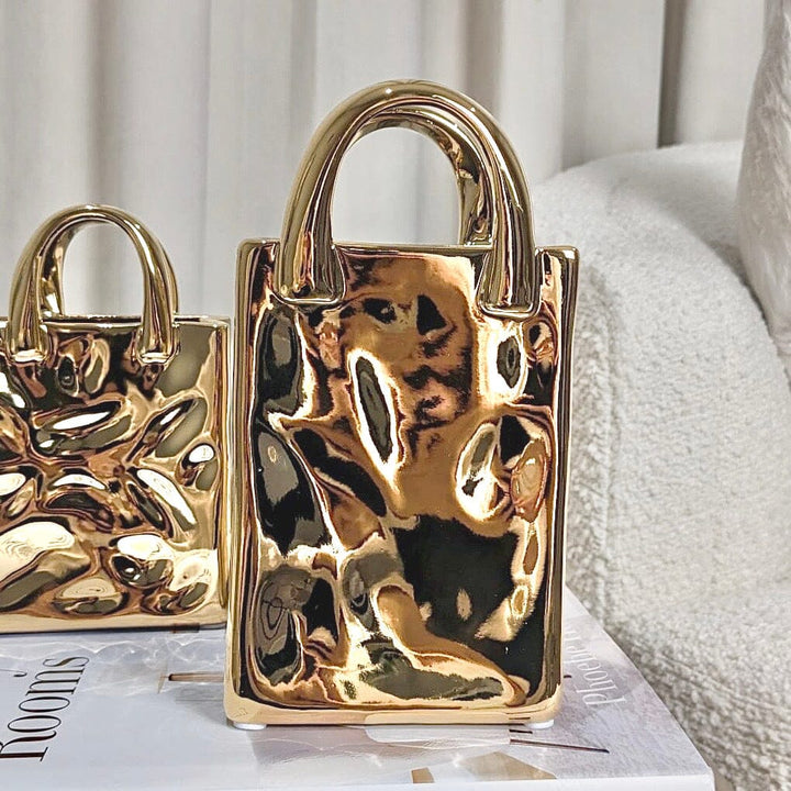 GoldLuxe - Gouden Handtas Vaas Voor Stijlvolle Home Decor