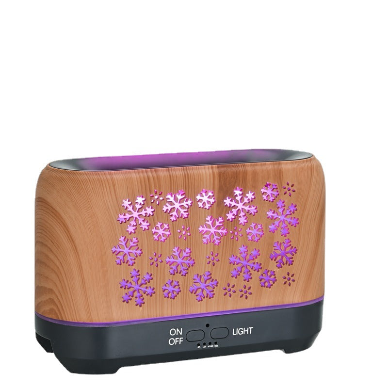 Aroma diffuser met vlameffect in 7 kleuren en sneeuwvlokprint