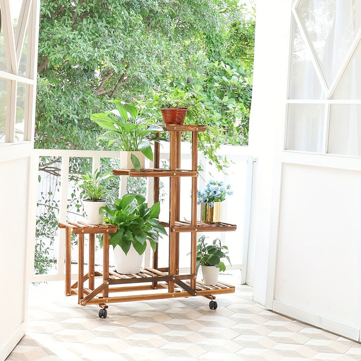 Houten Plantenstandaard met 6 Schappen – Verkoolde Afwerking