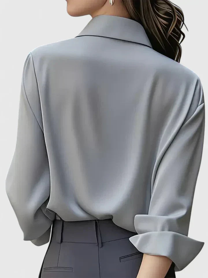 Satijnen blouse met lange mouwen voor dames – elegante kantoorblouse