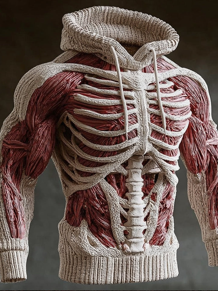 Gebreide Halloween-hoodie voor heren met 3D-skeletontwerp, lange mouwen