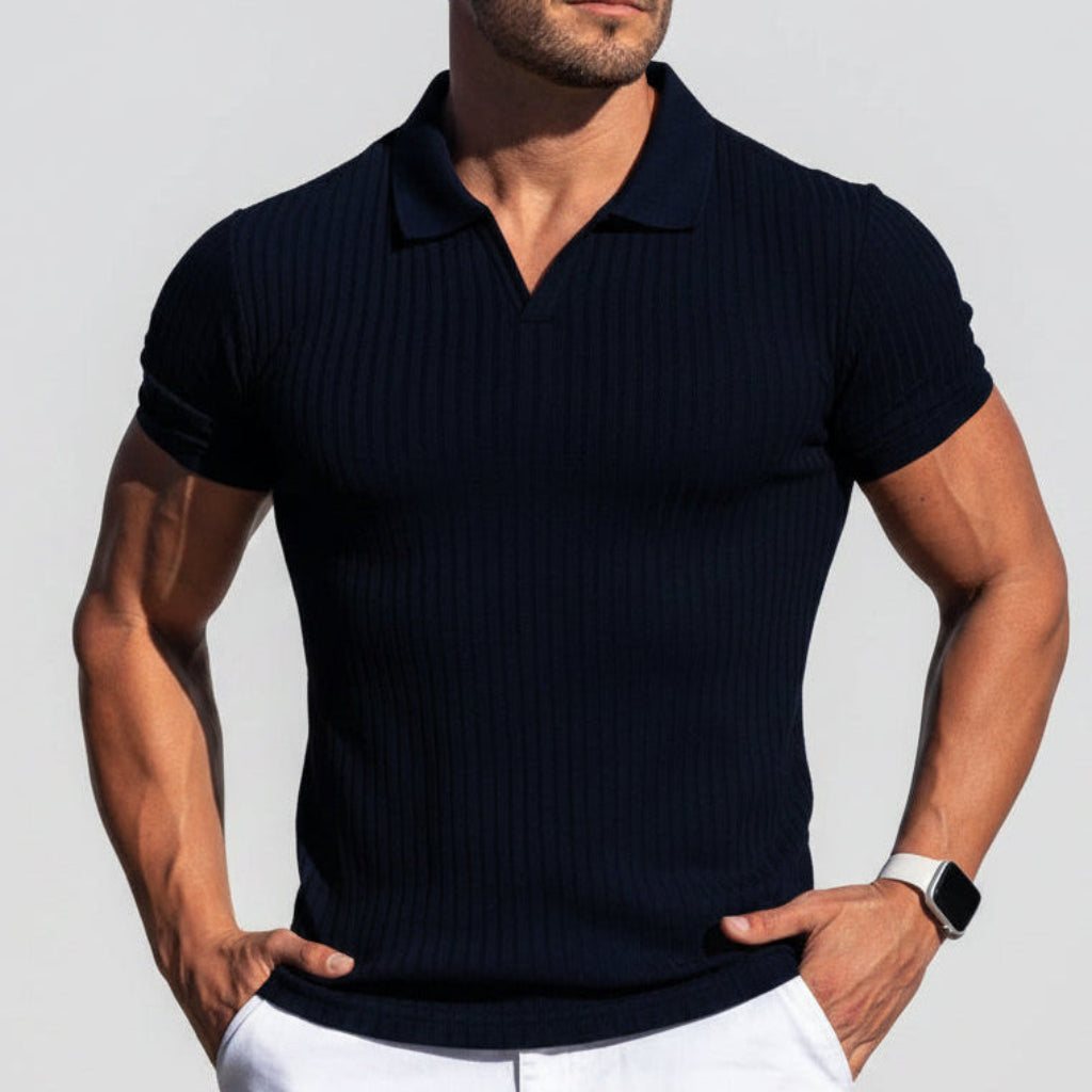 Polo Shirt Lapel V-neck Vertical Striped Short Sleeve Men's T-shirt