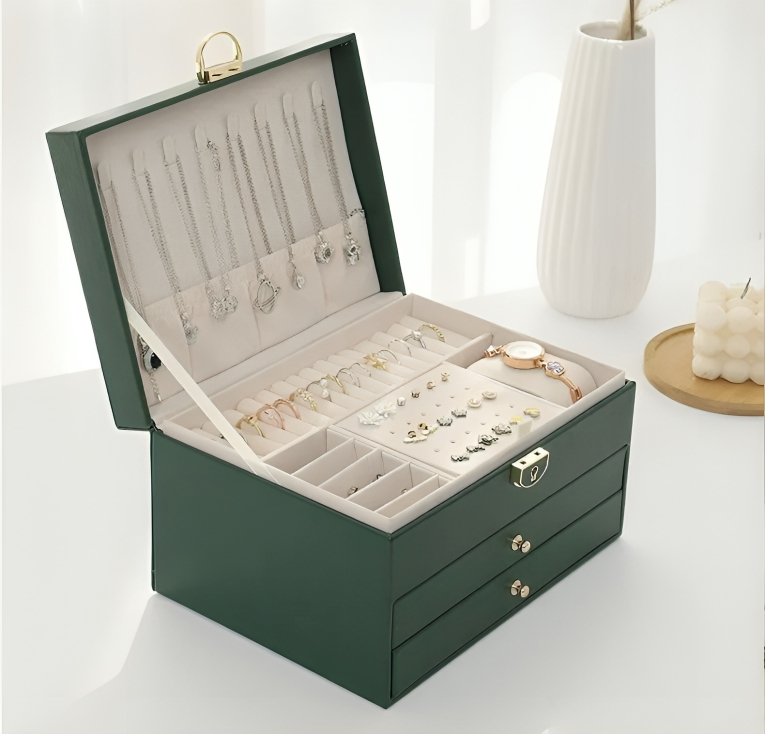 Sieradenopbergdoos, compacte organizer met meerdere lagen en lades