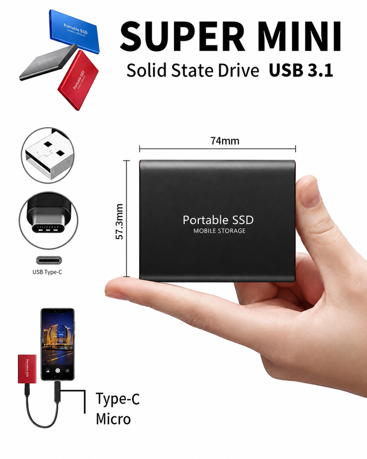 Externe SSD 128 TB met USB-C en USB 3.1