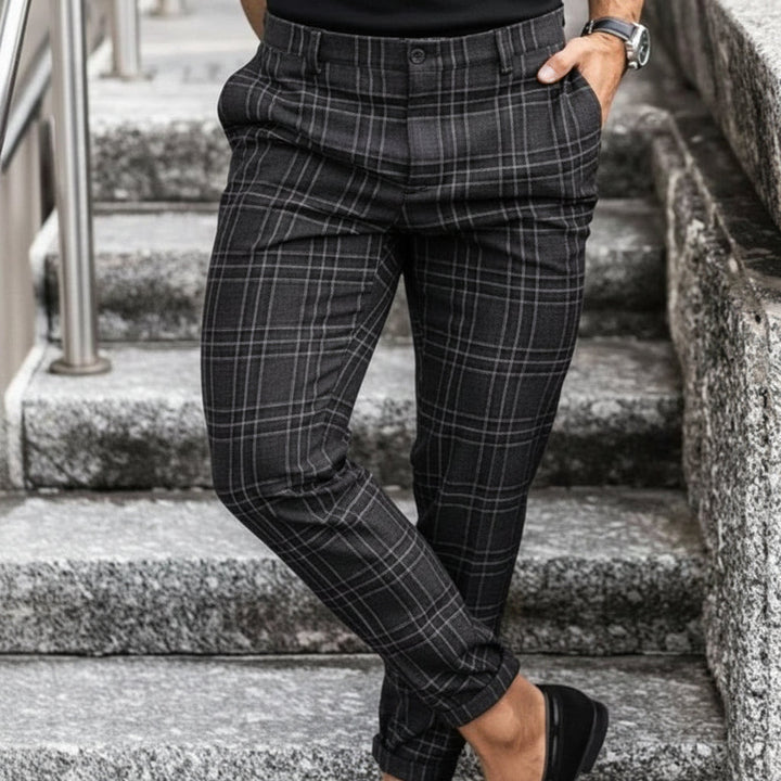 Plaid Print Pants Men's Casual Trousers Loose And Thin