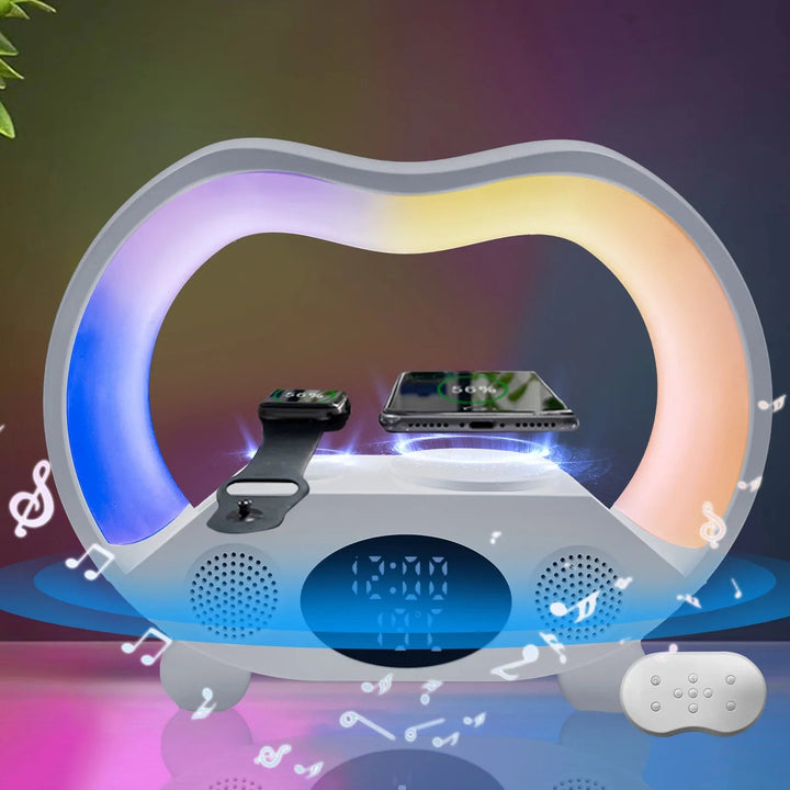 GlowLume - 6-in-1 Slimme LED Nachtlamp met Bluetooth Speaker & Draadloos Opladen
