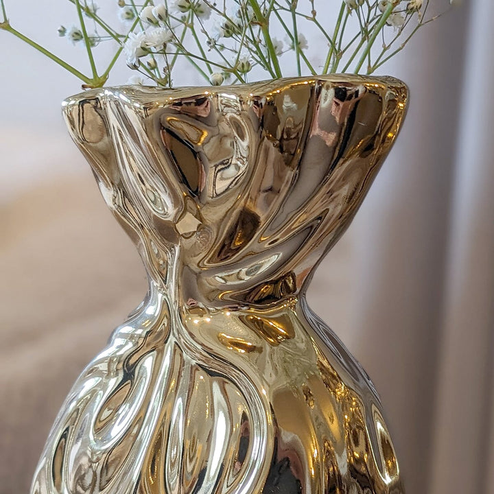 ElegantHome - Luxe Gouden Gekreukte Vaas Set van 2 voor Modern Interieur