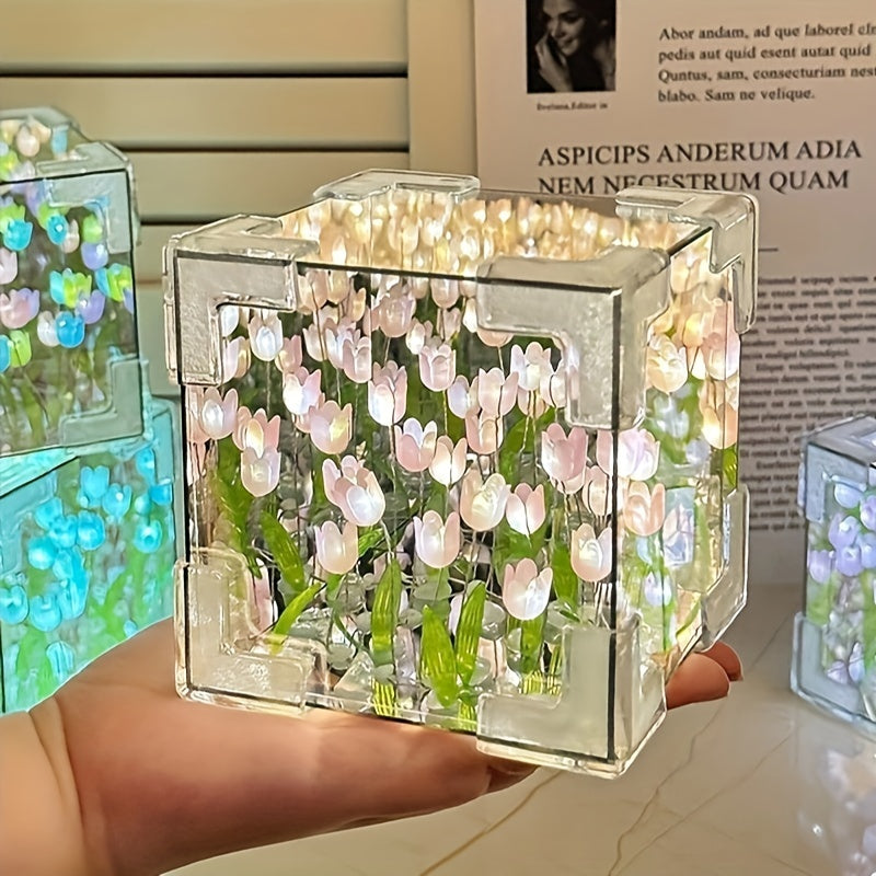 GlowTulip - Unieke LED Tulpenlamp met Spiegel voor Sfeervolle Kamers