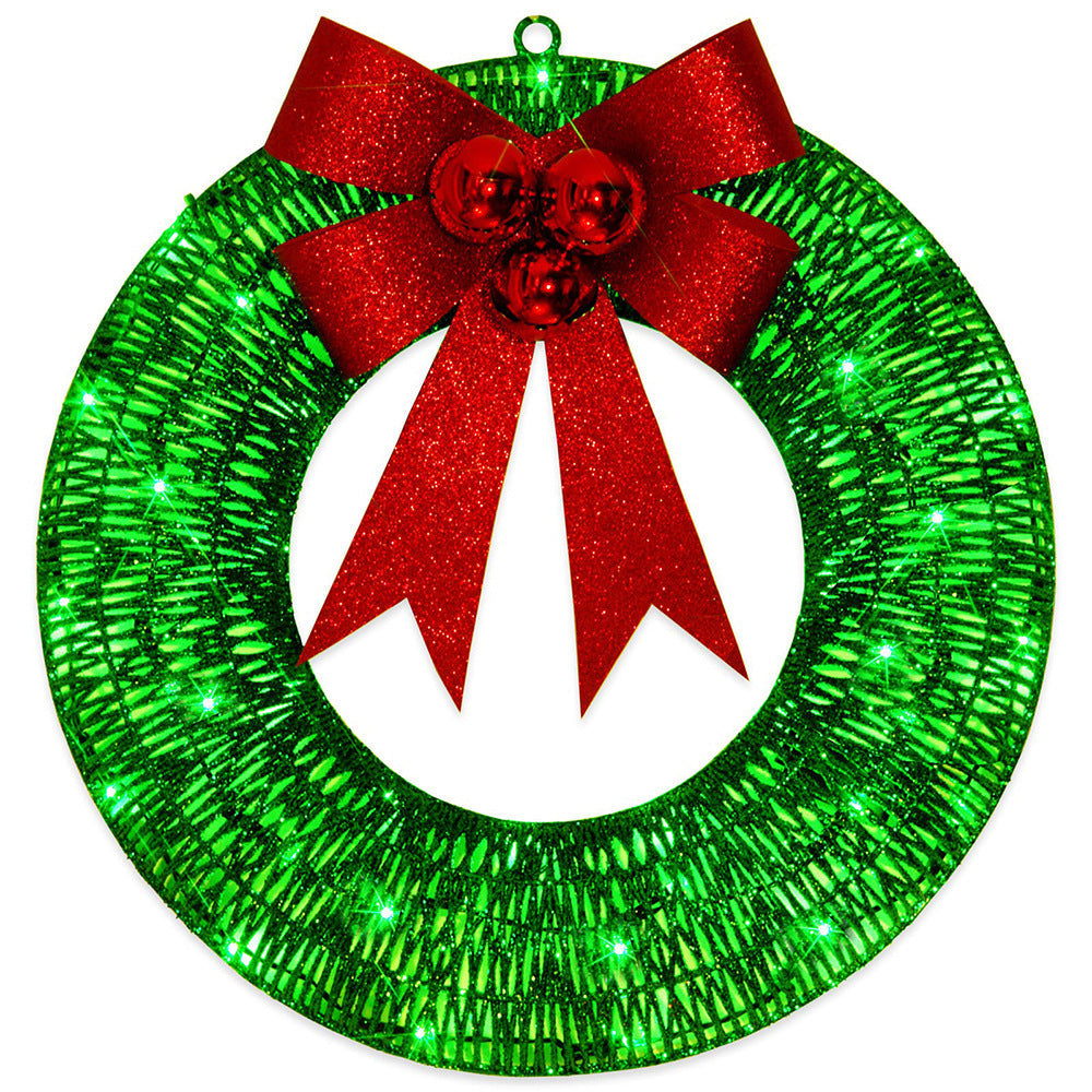 Kerstkrans met verlichting en grote rode strik, 50 cm