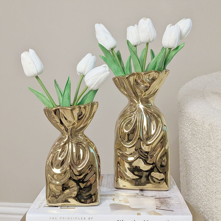 ElegantHome - Luxe Gouden Gekreukte Vaas Set van 2 voor Modern Interieur