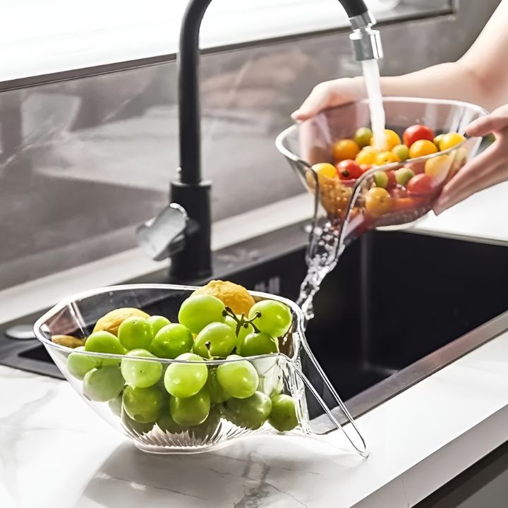 ClearFlow - Transparante Multifunctionele Keukenmand Voor Efficiënt Spoelen