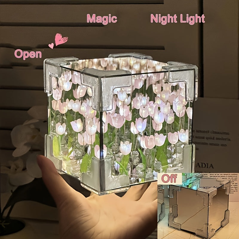 GlowTulip - Unieke LED Tulpenlamp met Spiegel voor Sfeervolle Kamers