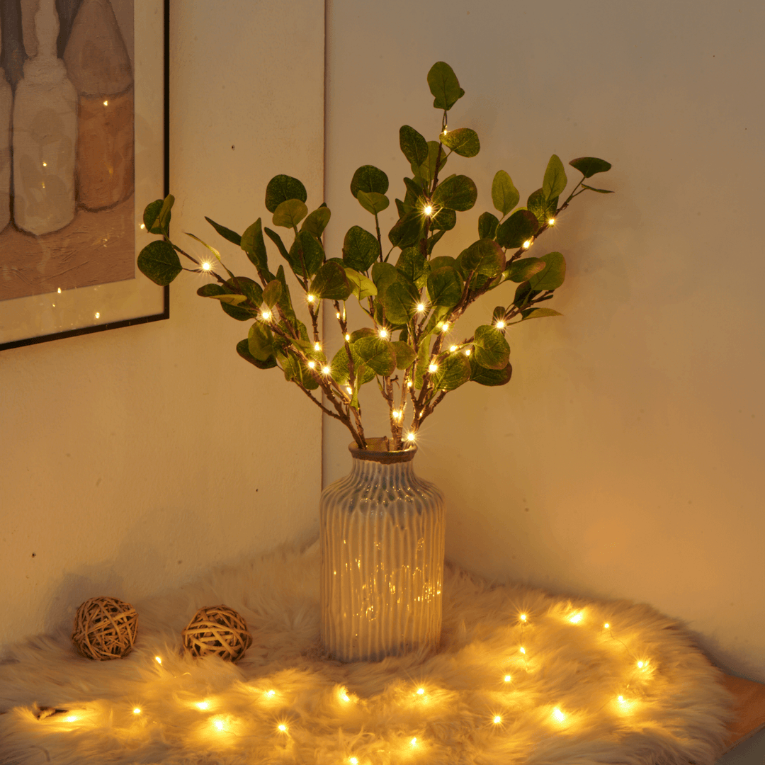 GlowDecor - LED Olijftak Verlichting 70cm | Warm Wit Batterij Decor Licht