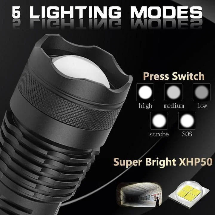Superheldere zaklamp, oplaadbare XHP50.2-zaklamp