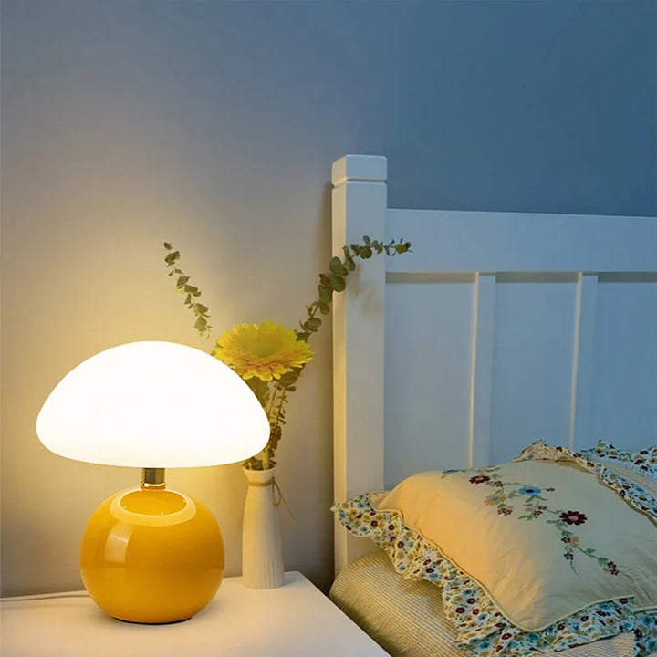 Minimalistische retro paddenstoel tafellamp, warm instelbaar licht