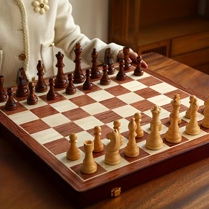 Schaakspel in houtlook klassiek strategiebord met gedetailleerde stukken