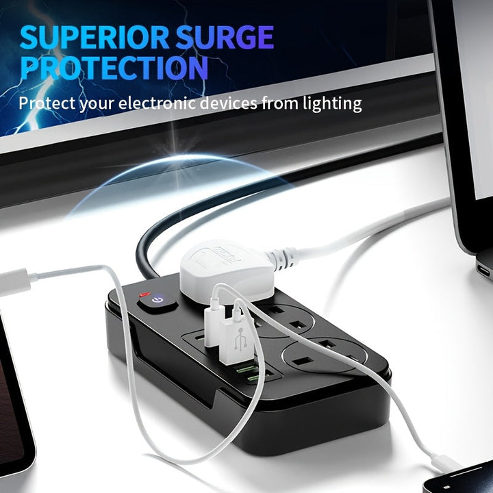 Stekkerdoos met 3 stopcontacten, 6 USB-poorten en 2 m verlengsnoer – 13A (UK)