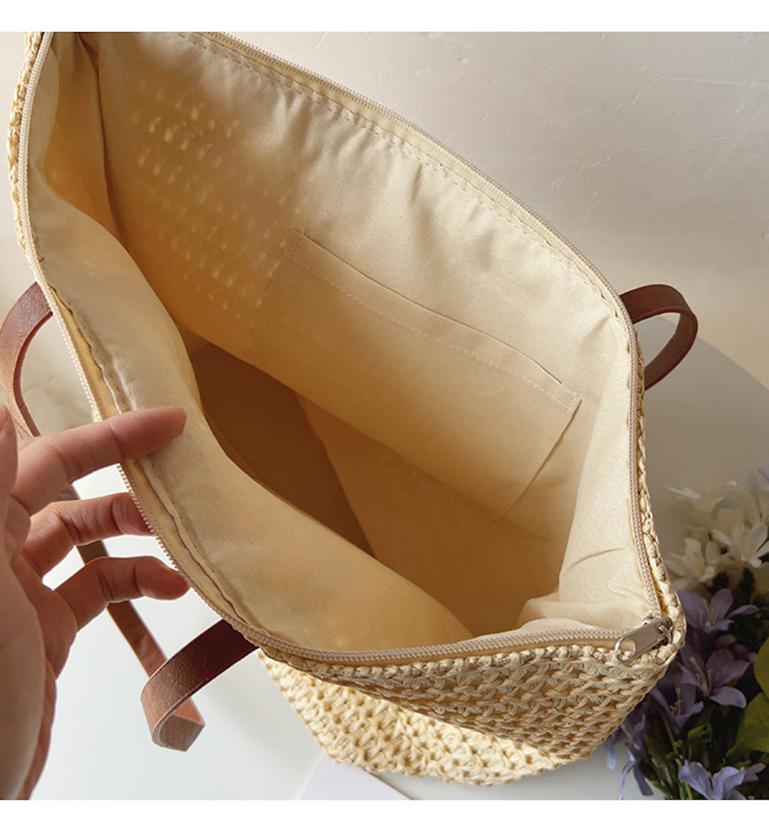 Gevlochten Mandtas met Leren Hengsels – SummerBreeze Tas