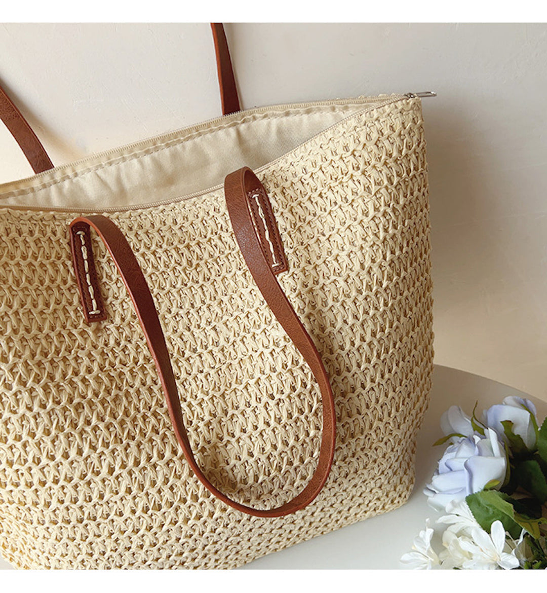 Gevlochten Mandtas met Leren Hengsels – SummerBreeze Tas