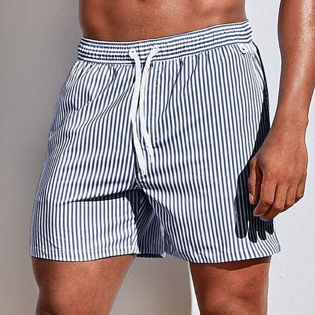 Gestreepte zwemshort voor heren met trekkoord in de taille