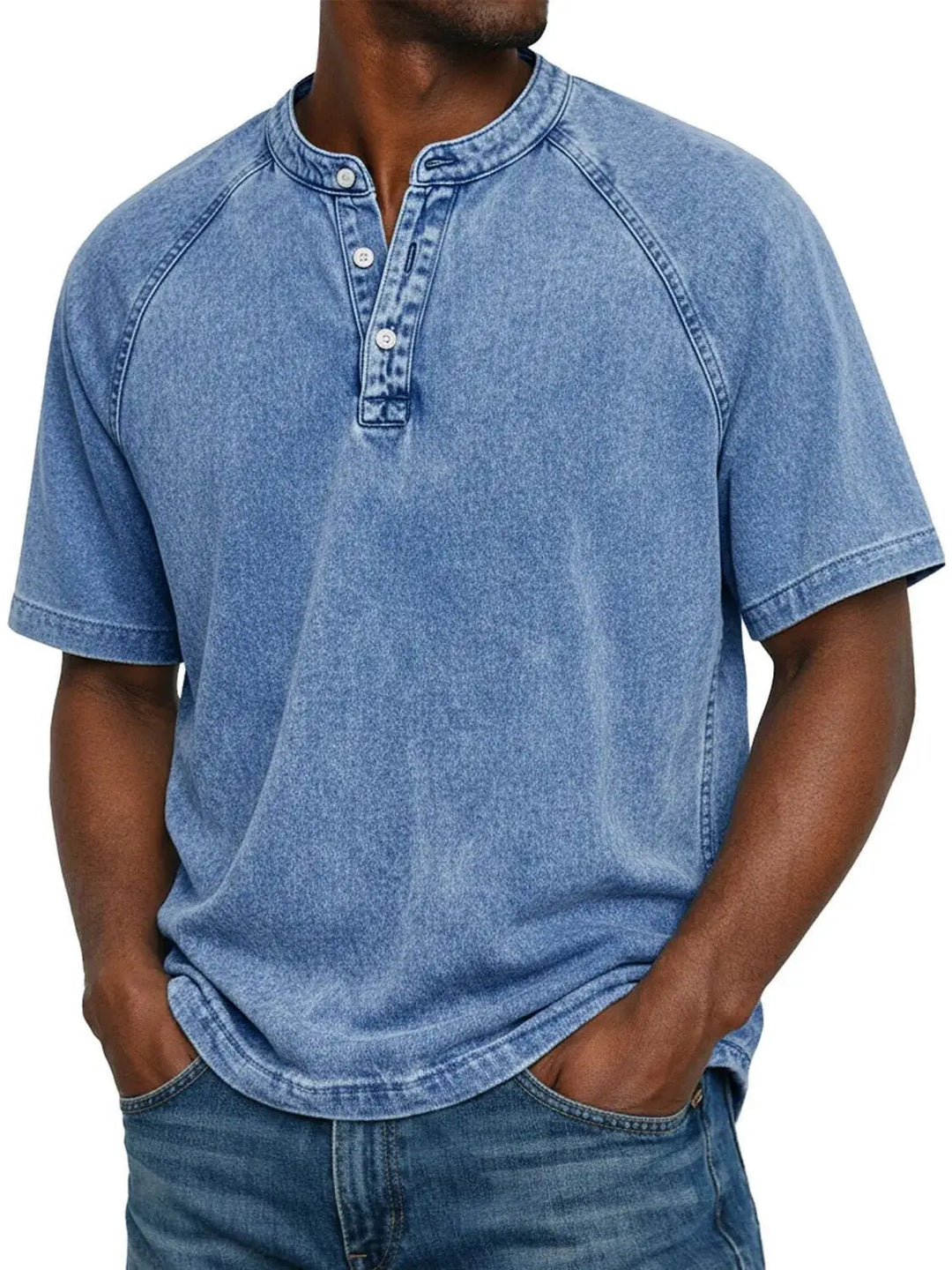 Casual T-shirt met korte mouwen voor heren met raglanmouwen in gewassen henley-stijl