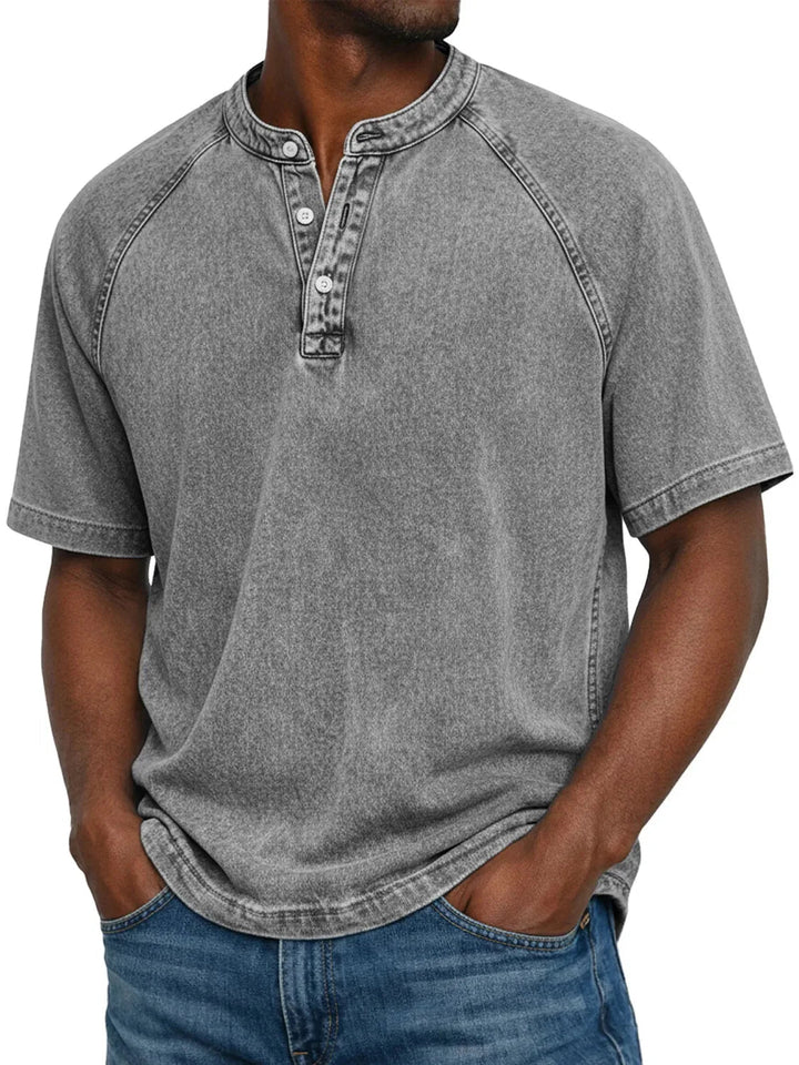 Casual T-shirt met korte mouwen voor heren met raglanmouwen in gewassen henley-stijl