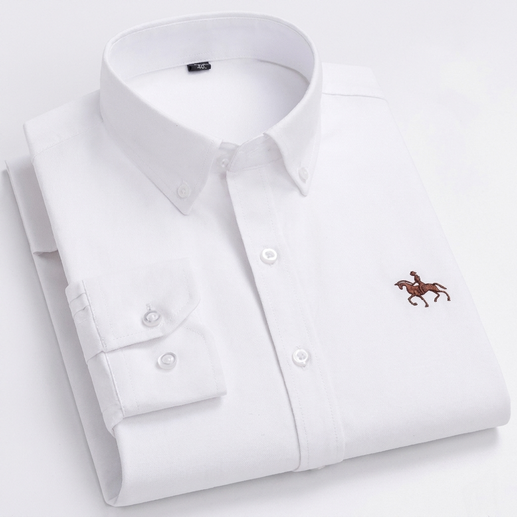 100% Katoenen Oxford Overhemd met Geborduurd Paarddesign