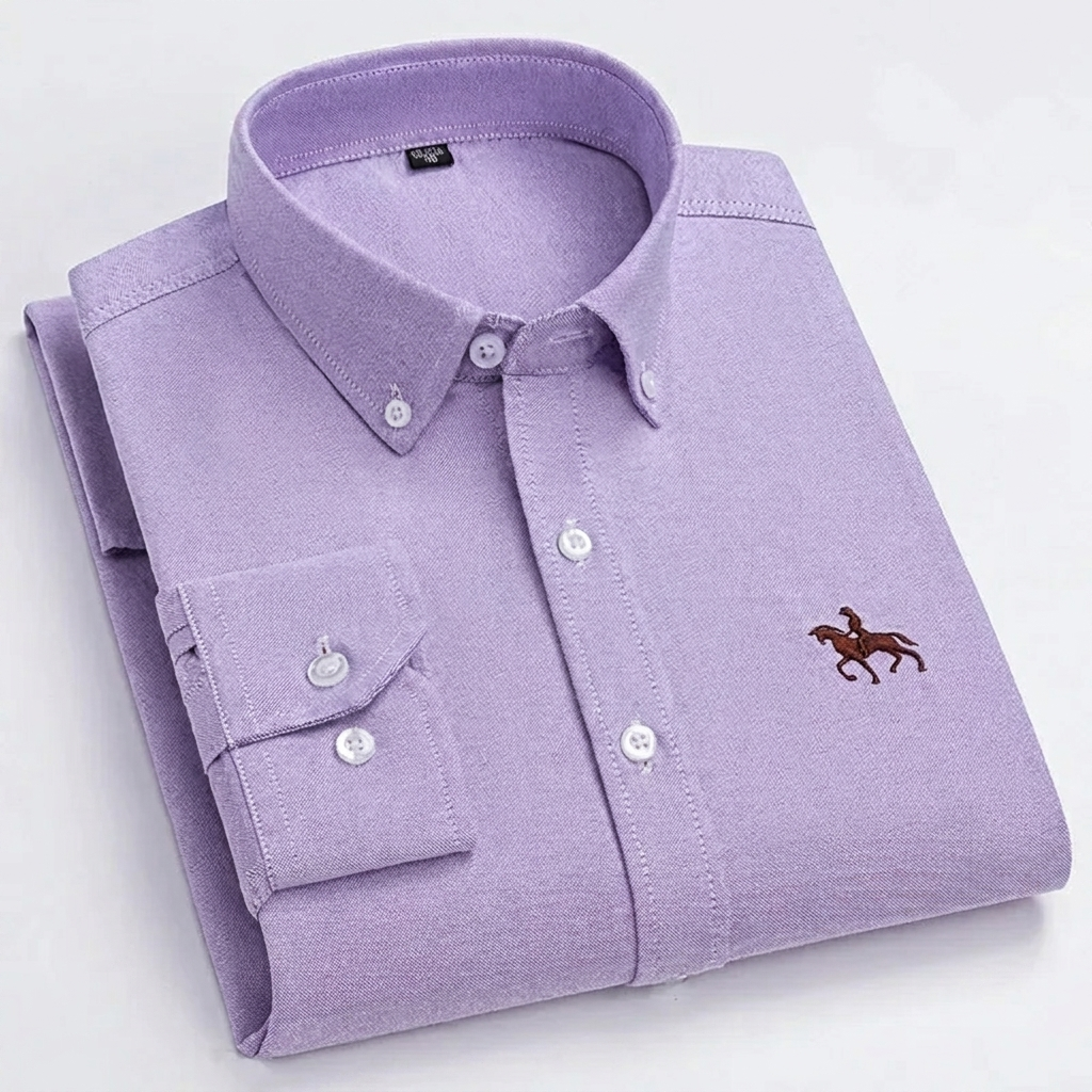 100% Katoenen Oxford Overhemd met Geborduurd Paarddesign