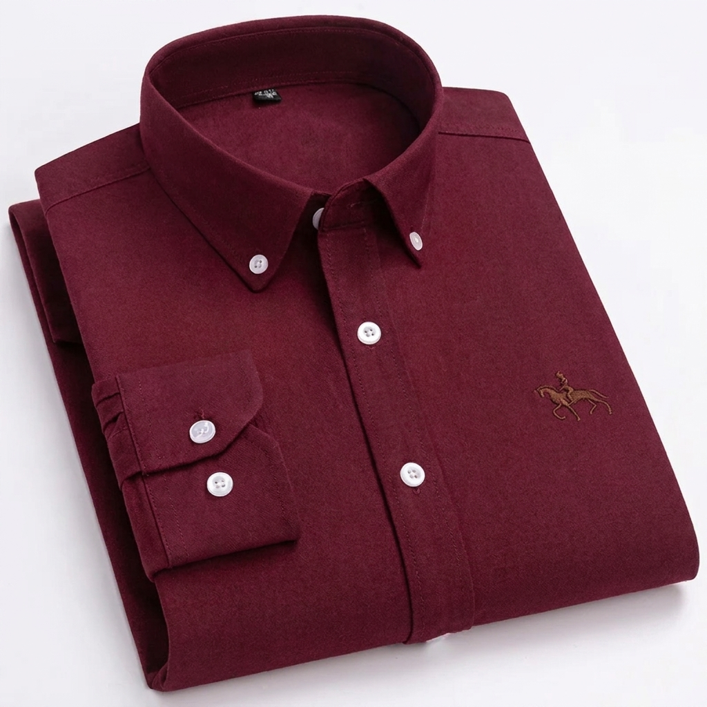 100% Katoenen Oxford Overhemd met Geborduurd Paarddesign