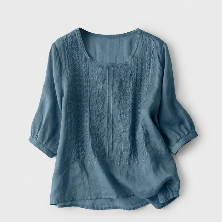 Dames Geborduurde Ronde Hals Blouse