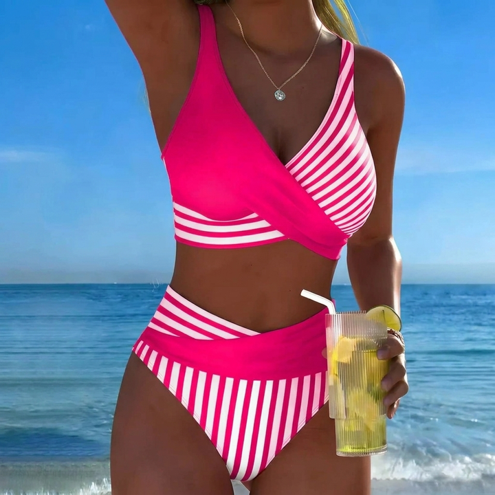Bikini met Gekruiste V‑Hals & Hoge Taille