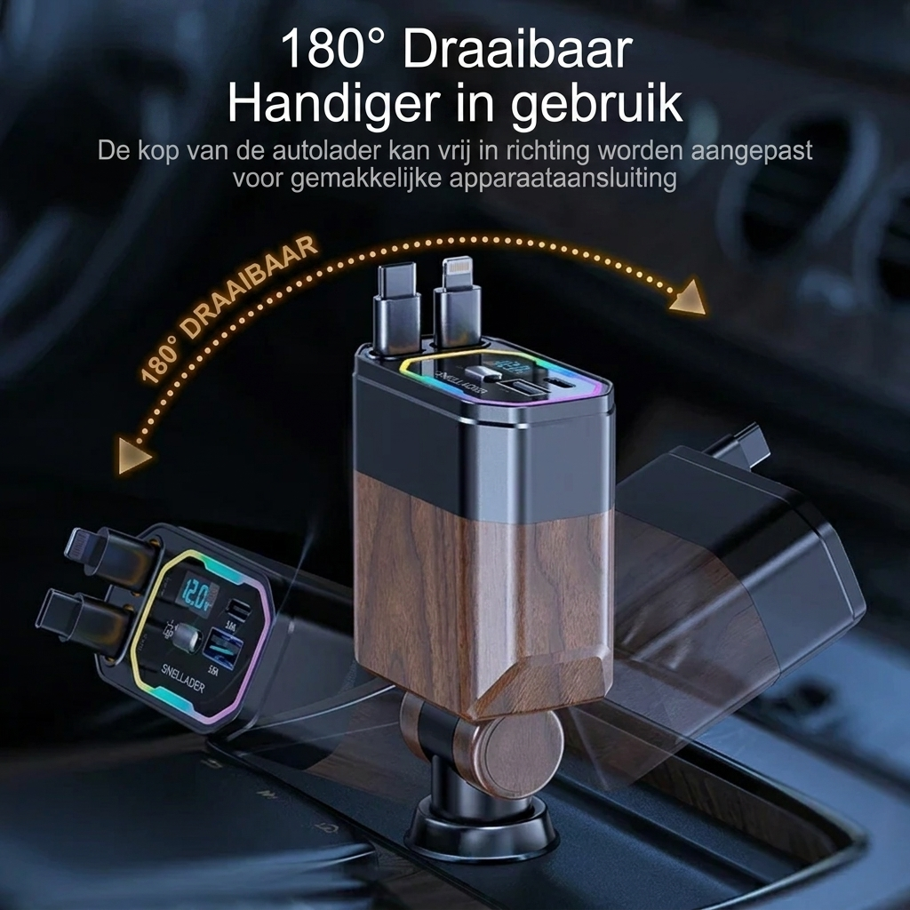 120W 4-in-1 Opvouwbare Auto Oplader