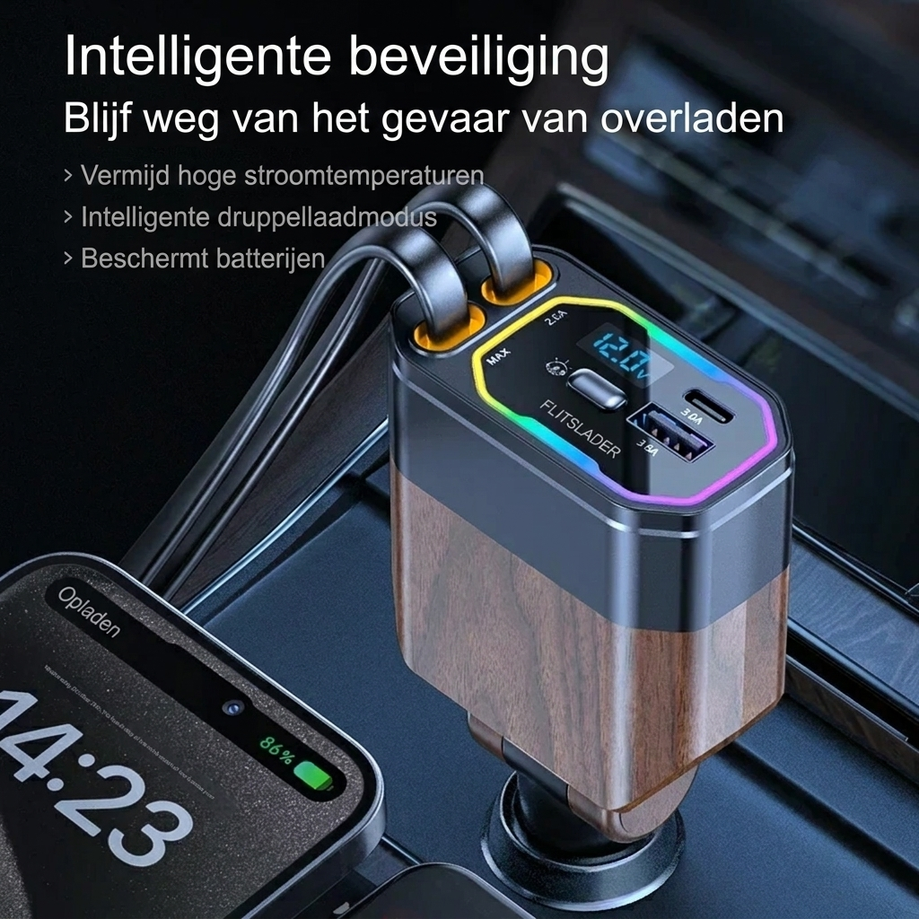 120W 4-in-1 Opvouwbare Auto Oplader