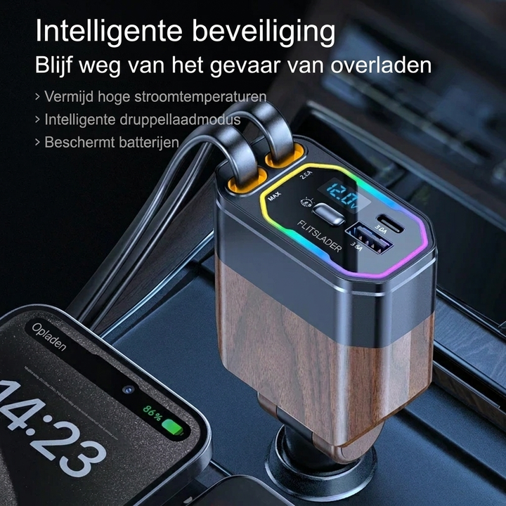 120W 4-in-1 Opvouwbare Auto Oplader